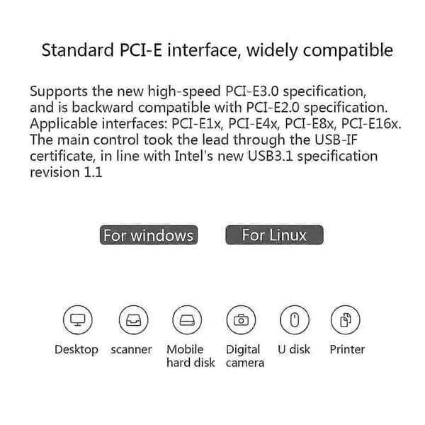 USB3.1 - Type-C 2-porttinen laajennuskortti PCI-E4X - USB3.1 Gen2 10 Gbps USBC -sovitin