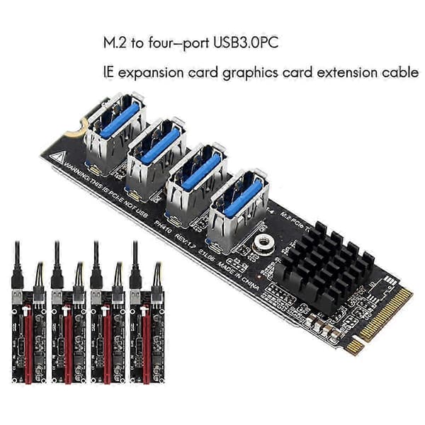 M.2 USB-adapter M.2 M-Key till 4-portars PCI-E X1 USB3.0 Grafisk förlängningskabel ASM1184 Mining-kort för