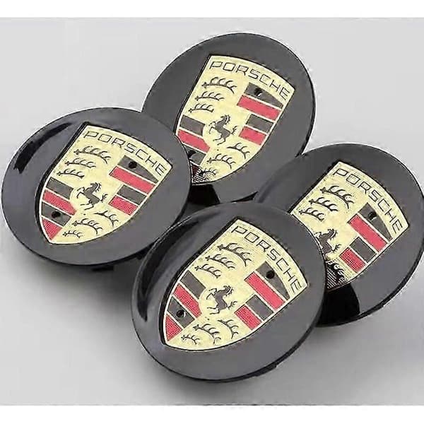 4 x Porsche hjulnavkapslar svart böjd 76mm logotyp färg