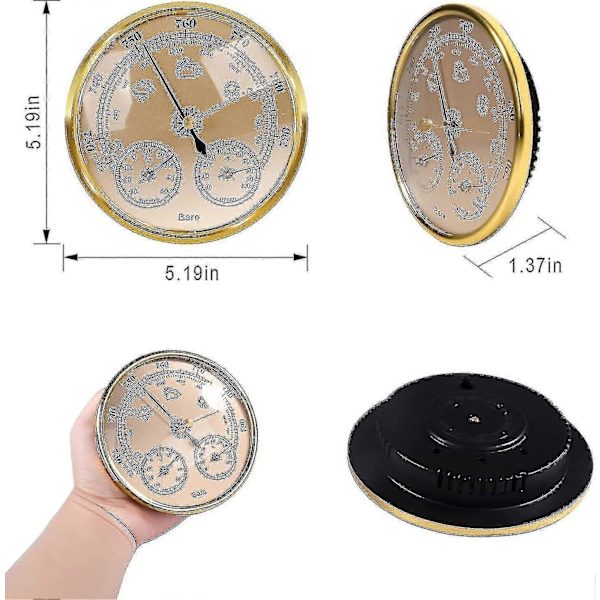 Utendørs Barometer Termometer Hygrometer - 5 tommer Barometer Værsenter, Barometer (gull)