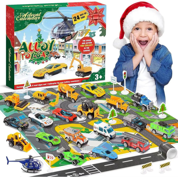 24 päivän joulun adventtikalenteri autolelut paloautojen autokartta mattolelut lähtölaskentakalenteri XMAS-lahjalaatikko lapsille style 1