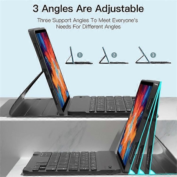 Avtakbart Bluetooth-tastatur Kompatibelt med Lenovo Tab P11 Plus TB-J616F / TB-J607L Smart Tablet-deksel med stativ og bakgrunnsbelysning Black
