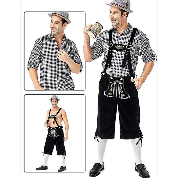 Tyskland Oktoberfest Kostymer Vuxna män Traditionella bayerska ölshorts Outfit Overall Skjorta Hatt Hängslen Set Halloweenduk C3 Shorts Top Hat M