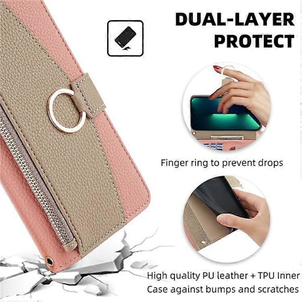 Kompatibel med Sony Xperia 5 V Lommebok PU Lær Crossbody Telefondeksel med Sminkespeil Pink