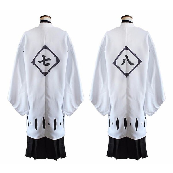 Japansk Anime Bleach Herr Cosplay Kostym Kyouraku Shunsui Kenpachi Zaraki Vit mantel Kappa Kaptensmantel Ingen svart Kimono 8 S