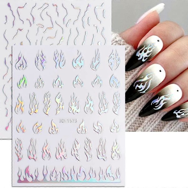 8 Ark Aurora Negleklistremerker 3D Holografisk Laser Hjerte Stjerne Måne Flamme Blomst Sommerfugl Negledekaler Selvklebende Neglekunst Klistremerker DIY Negledesign
