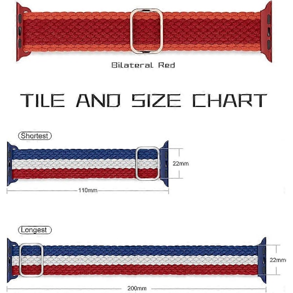 Ranneke sopii Apple Watch -kelloihin 41 mm, 40 mm ja 38 mm, säädettävä joustava nylonista punottu urheiluranneke iWatch -sarjoille 7, 6, 5, 4, 3, 2, 1 ja SE, korvaava