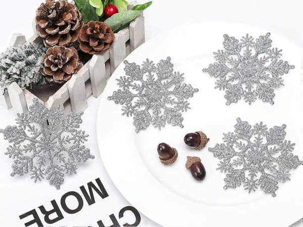 Plast Juleglitter Snøfnuggpynt Juletrepynt (4'/10cm, Sølv) H