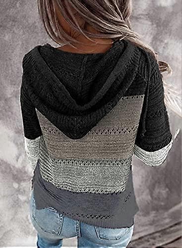 Stribede farveblok hættetrøjer til kvinder, moderigtig V-hals strikket sweater pullovers