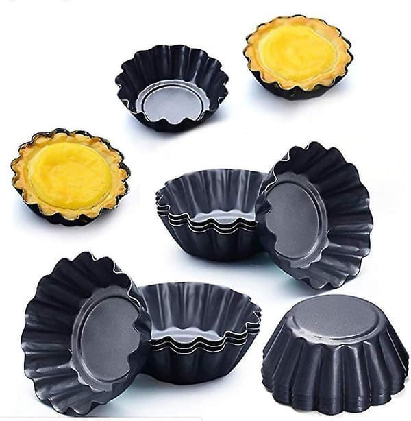 12 stk. Egg Tart Form 7,5 cm Kakeform Karbonstål Pannekakeform, svart