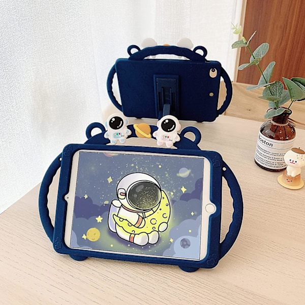 Ubiuocase til iPad Mini 4, iPad Mini 5 Case - Sødt tegneserie Astronaut Kreativt Etui til Børn Blød Silikone Stødsikkert Cover med Foldbart Støtteben og Krydsrem