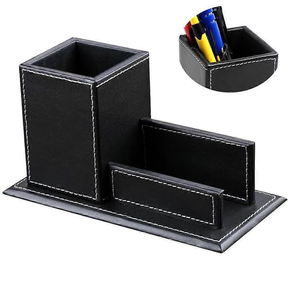 Stationær Organizer Penneholdere Til Skrivebord Sort PU Læder Opbevaring Elegant Design Rektangulær 1 stk