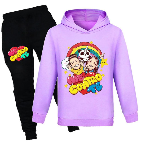 Me Contro Te printed sportkläder set för barn och tonåringar Hooded sweatshirt byxor set Purple 11-12 Years