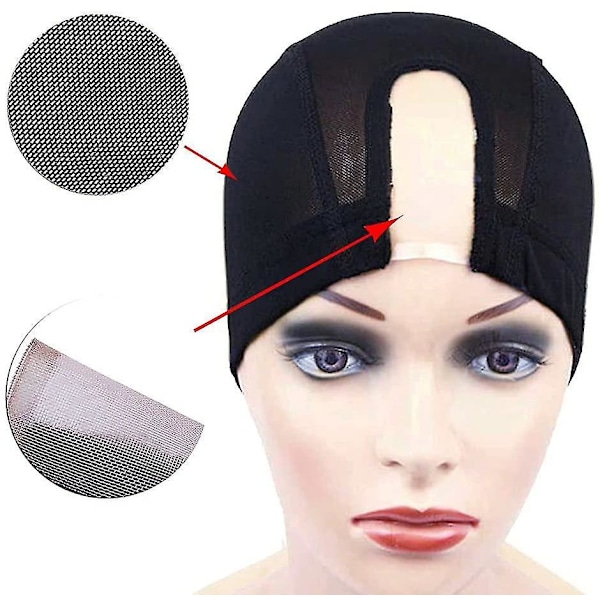 5 stk. Svarte Parykkhetter U-del Mesh Dome Parykk Nylonhetter med Elastisk Strikk