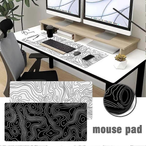 Topografisk hvit gamingmusematte med perfekt glatt, bred og lang overflate black/300*800*2mm