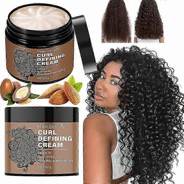 Leave-In Ricinolja Lockkräm - Lockförstärkare & Frizz-kontroll för lockigt hår, definierar lockar stylingkräm återfuktar & hårstyling 2pcs