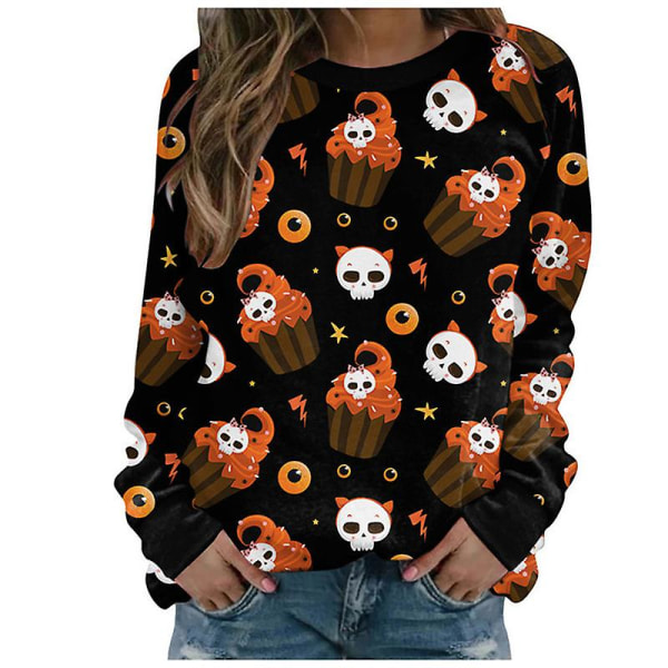 Kvinnor Halloween sweatshirts Pumpa Face Dans Skelettskjorta Långärmad tröja Rolig grafisk tröja style 3 XL