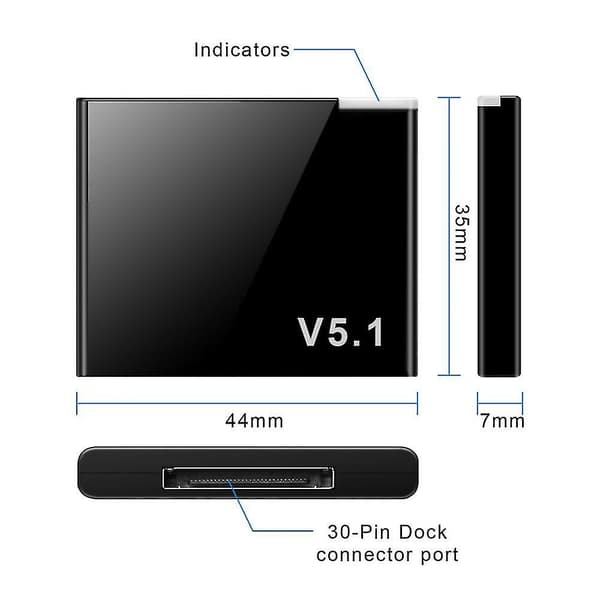Oppgradert versjon I-wave 30-pin Bluetooth 5.1 lydmottaker A2dp musikk mini trådløs adapter