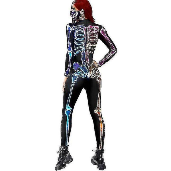 Naisten 3D Skeleton Halloween-asut Cosplay Jumpsuit Bodysuit S