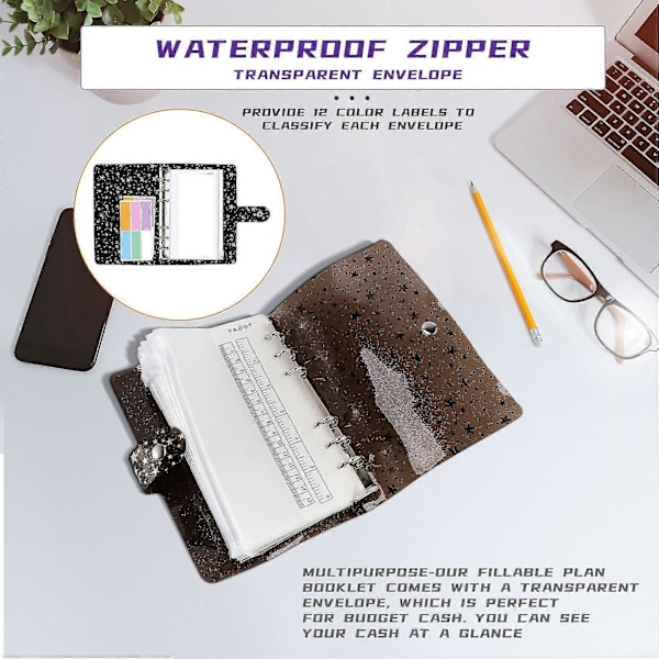 Star A6 Binder Lomme, Til Budgettering, Binder Lomme Kontant Kuvertpung, Budgetplanlægnings Notesblok