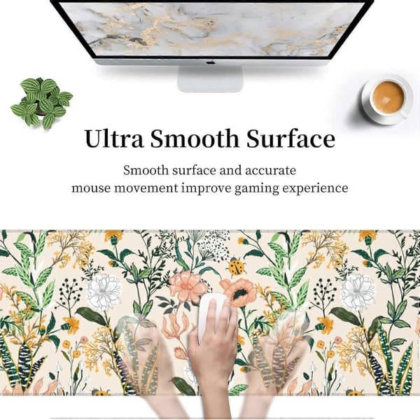 Blomstret Musemåtte Syet Kant XL Stor Musemåtte 80 cm X 30 cm Gummibase Skridsikker Skrivebordsmåtte til Laptop PC Computer Gaming