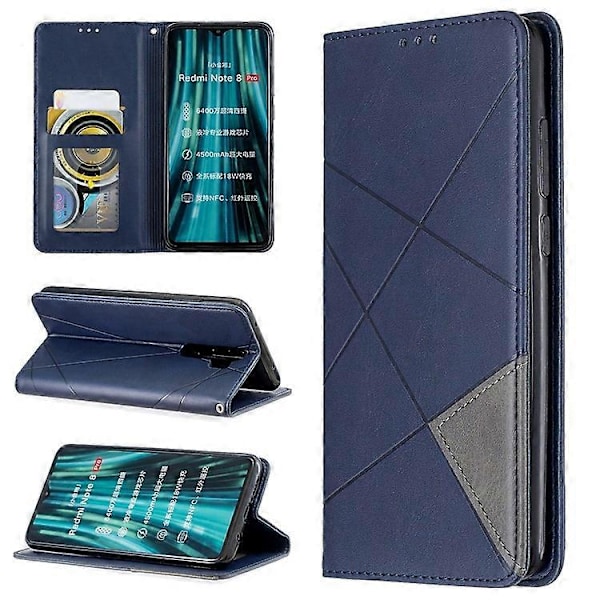 Geometriskt Mönster Ställ Läder Korthållare Fodral Kompatibelt För Xiaomi Redmi Note 8 Pro Blue