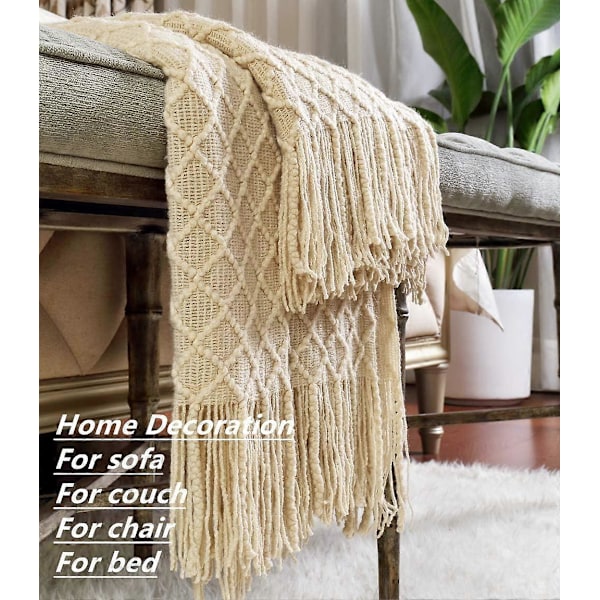 Hjemmeinnredning Rustikk Sofa Stol Seng Teppe, Mykt, Varmt, Komfortabelt og Lett, Egnet for Vår- og Sommerreiser (127,7cm X 152,4cm Beige/Elfenben)