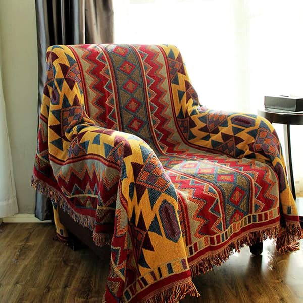 Bohemisk Geometrisk Pläd, Boho Tyg Sofföverdrag Filtar för Soffa Säng Stol Vardagsrum, Sovrum