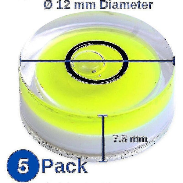Vattenpass, 5-pack, 12 mm diameter, precisionsvattenpass med luftbubbla, minivattenpass