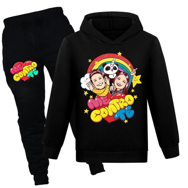 Me Contro Te printed sportkläder set för barn och tonåringar Hooded sweatshirt byxor set Black 7-8 Years