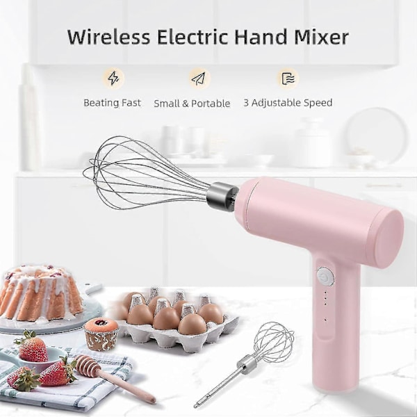 Elektrisk handvisp i rostfritt stål, USB-uppladdningsbar sladdlös elektrisk handvisp med 2 visphuvuden, 1 st XiXi