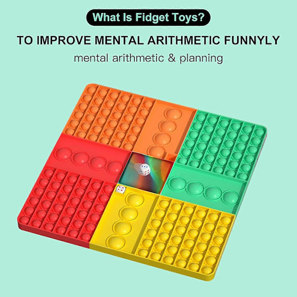 Stort Pop Spel Fidget Leksaker, Jumbo Regnbåge Schackbräde Tryck Bubbla Popper Fidget Sensoriska Leksaker med 2 Tärningar, Jätte Stress Relief Fidget Leksaker att Leka Med