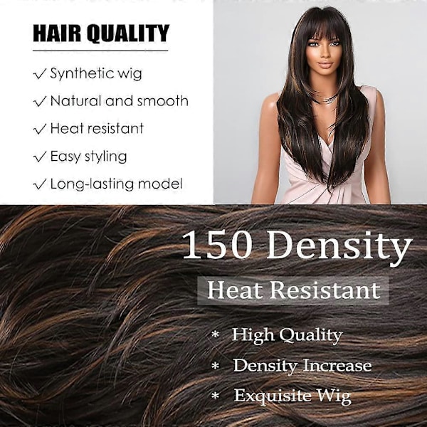 Brun Parykk for Kvinner Lang Krøllete Parykk Naturlig Brunette Parykker Midtskill Varmebestandig Syntetisk 26 Tommers Parykk