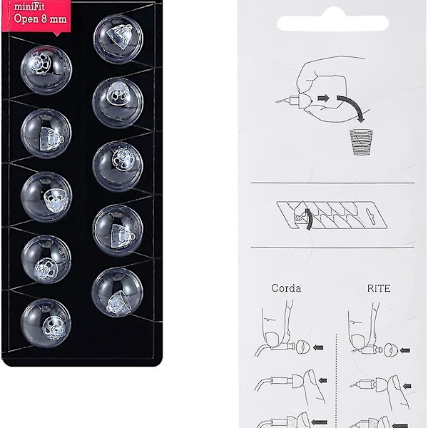 Høreapparatdomer for Oticon Minifit Open Vent Domes: 2 pakker (8 mm), universelle domer for Oticon-høreapparater