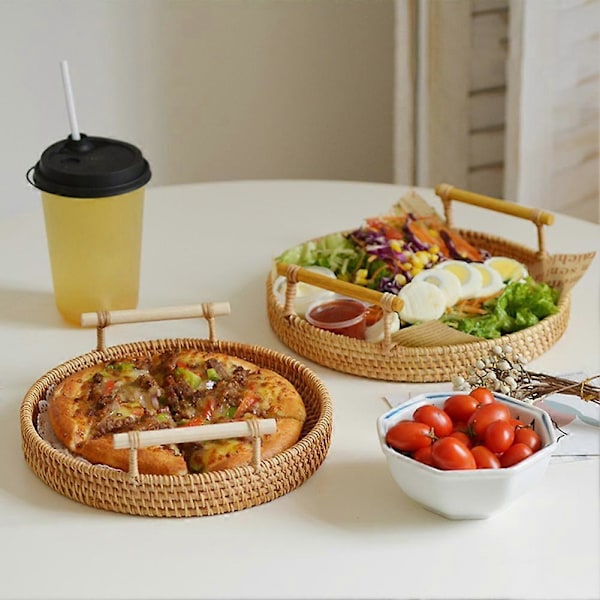 Frokostbrett Rundt Trebrett Rattan Oppbevaringskurv Frukt