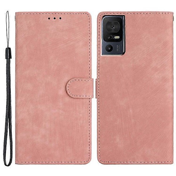 Kompatibel med TCL 40 SE Etui med Håndledsrem Hud-berørings Wallet Læder Telefon Cover PinkGold
