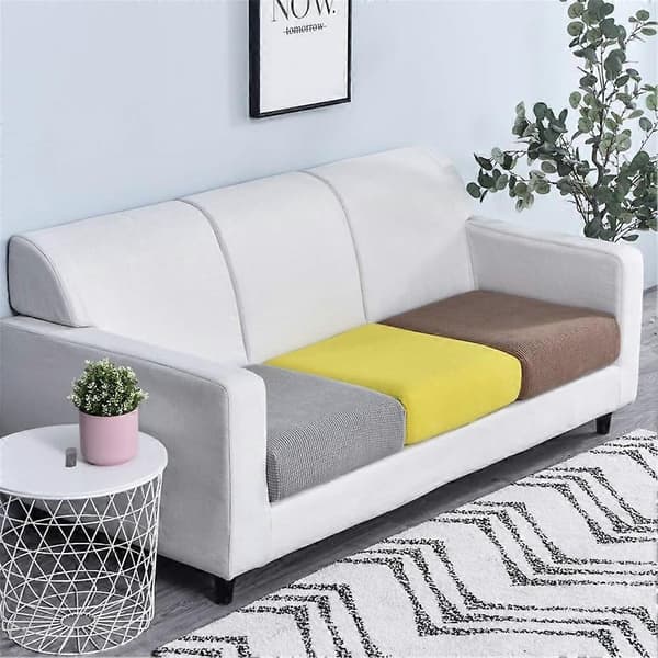 Soffdynöverdrag, soffsitsdynöverdrag, stretch, elastiska dynöverdrag, överdrag för soffsitsdyna, halkfritt tyg tartan (brun, rygg cu