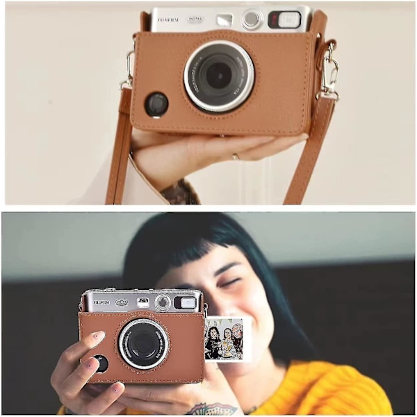Mini Evo Kameraveske Kompatibel Med Fuji Instax Mini Evo Instant Kamera Med Justerbar Skulderstropp I Brun Lychee Tekstur Horisontal Stil