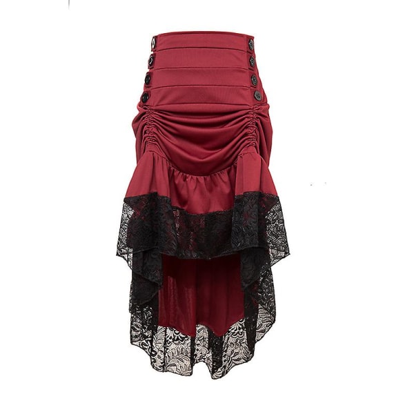 Flerfärgad Lady Gothic Steampunk Pinstripe kjol Rock Gypsy Vintage kostym Front Lace-up Layer Clubwear Outfit Red 03 S
