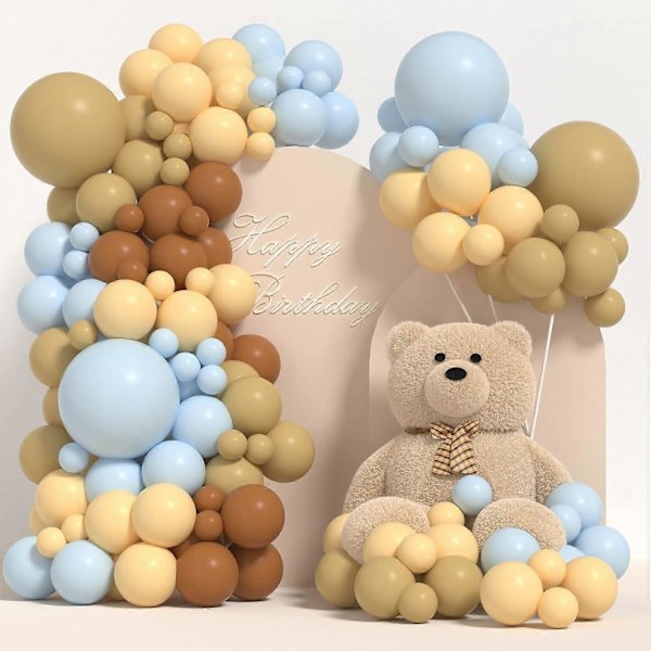 Blå Tan Brun Nude Ballonger för Ballonggirlang Kit, Boho Brun Nude Ballonger Neutral Blå Ballonger Björn Tema Ballongbåge Kit för Pojkar Baby Shower