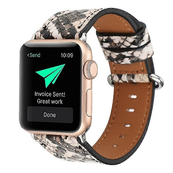 Læder Urrem Kompatibel Med Apple Watch Series 10 9 8 7 SE 6 5 4 3 2 1 42mm 41mm 40mm 38mm Slangeskindsprint Armbånd LightPink