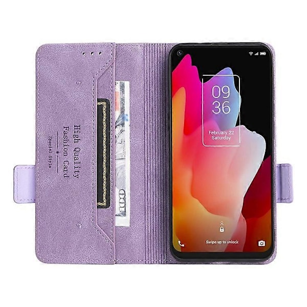Kompatibel med TCL 10L/10 Lite Hardware Design Stand Magnetisk Lukning Læder Mobiltelefon Beskyttelsesetui med Pung Purple