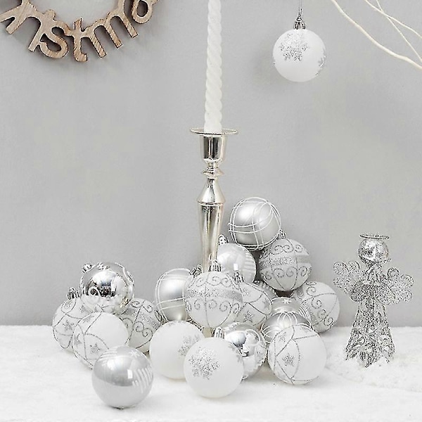 24 st Julkulor Multistil Krossäkra PVC Snöflingemönster Julgranskulor Festtillbehör