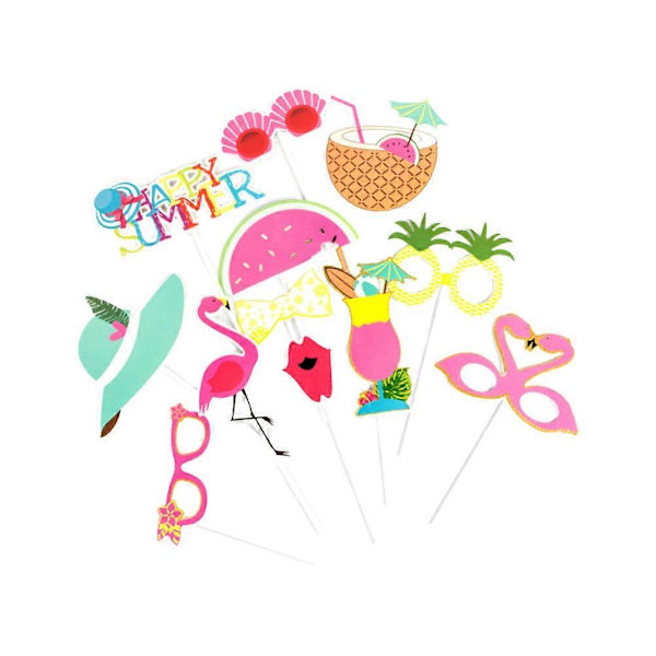 12 stk. Hawaii Fest Foto Rekvisitter Sæt Flamingo Strand Dekoration Papir Håndholdt Foto Booth Rekvisitter Sæt Fotograferingstilbehør Sommerfestartikler