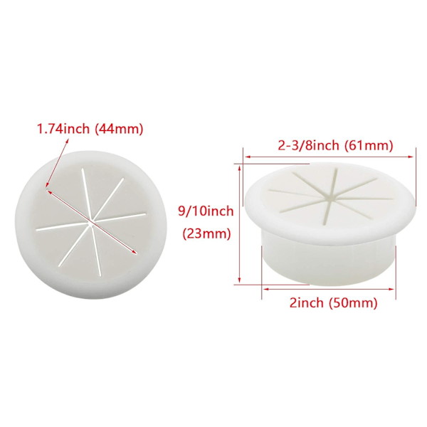 2 st 2 tum (50 mm) Skrivbords-kabelgenomföringar Tråd Kabelhålsskydd För Kontors-PC Skrivbords-kabelskydd Vit