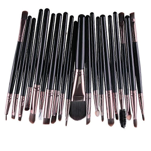 UBIUO Förpackning med 20 st Kosmetiska Ögonskugga Svamp Eyeliner Ögonbryn Läpp Näsa Foundation Puder Sminkborstar Set (Kaffe+Svart)