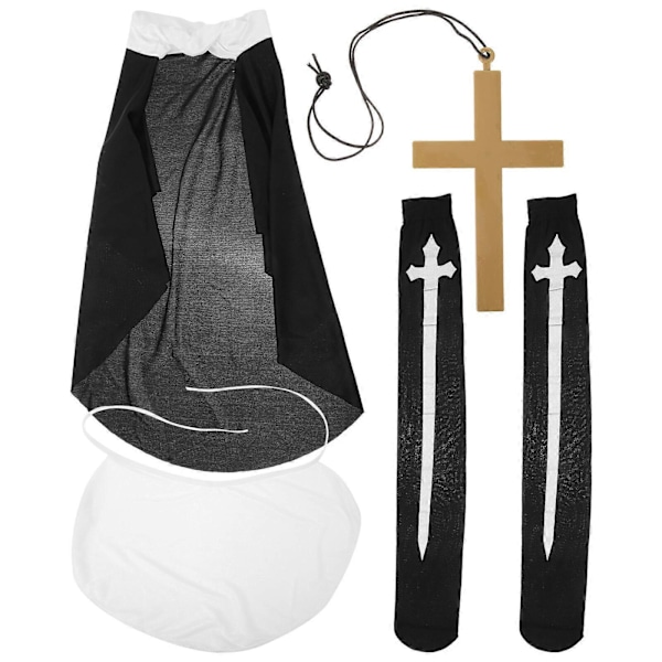 1 Set Halloween Nunna Kostym Nunna Hatt Nunna Krage Kors Hänge Halsband Över Knästrumpor för Kvinnor