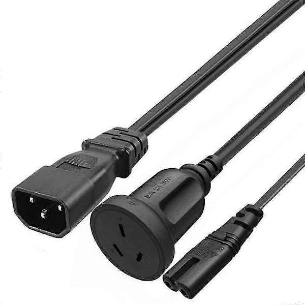 C14 til C7 + AU Y Splitter Strømstikledning, Enkelt IEC 320 C14 Han til C7 + AU Hun Splitter Adapter Kabelledning