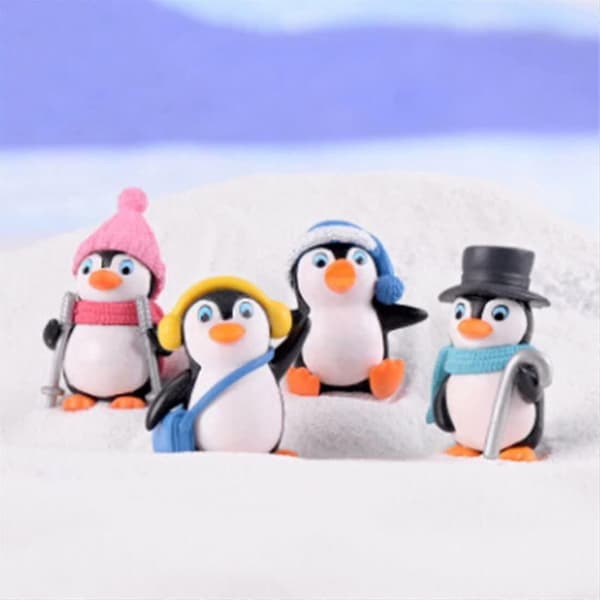 1 sæt / 4 stk. Vinter Pingvin Formet Dekor Mini Figur Hjem Jul