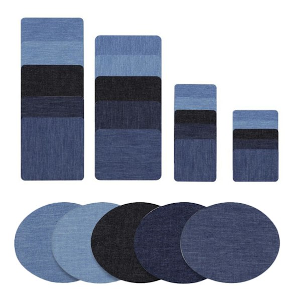 Premium Kvalitets Denim Stryge-på Jean Patches Ingen syning Nuancer af Blå Sort 25 Stykker Assorteret Bomulds Jeans Reparationssæt